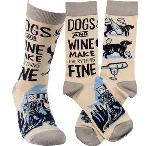 NEW "Dogs And Wine Make Everything Fine" SOCKS from Primitives by Kathy